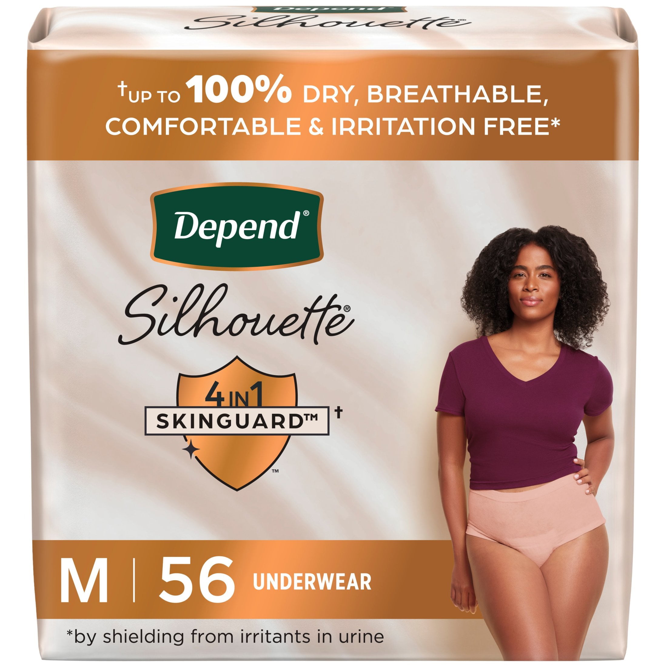 Depend Silhouette Womens Incontinence & Postpartum Underwear for Bladder Leaks, M, 56 Count