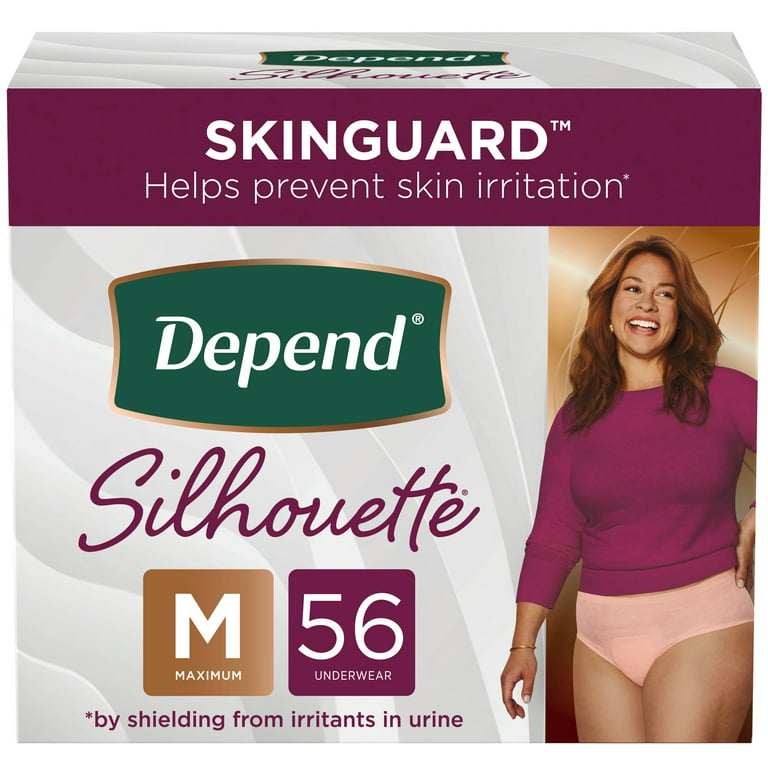 Depend Silhouette Adult Incontinence Underwear for Women, M, Pink, 56Ct 