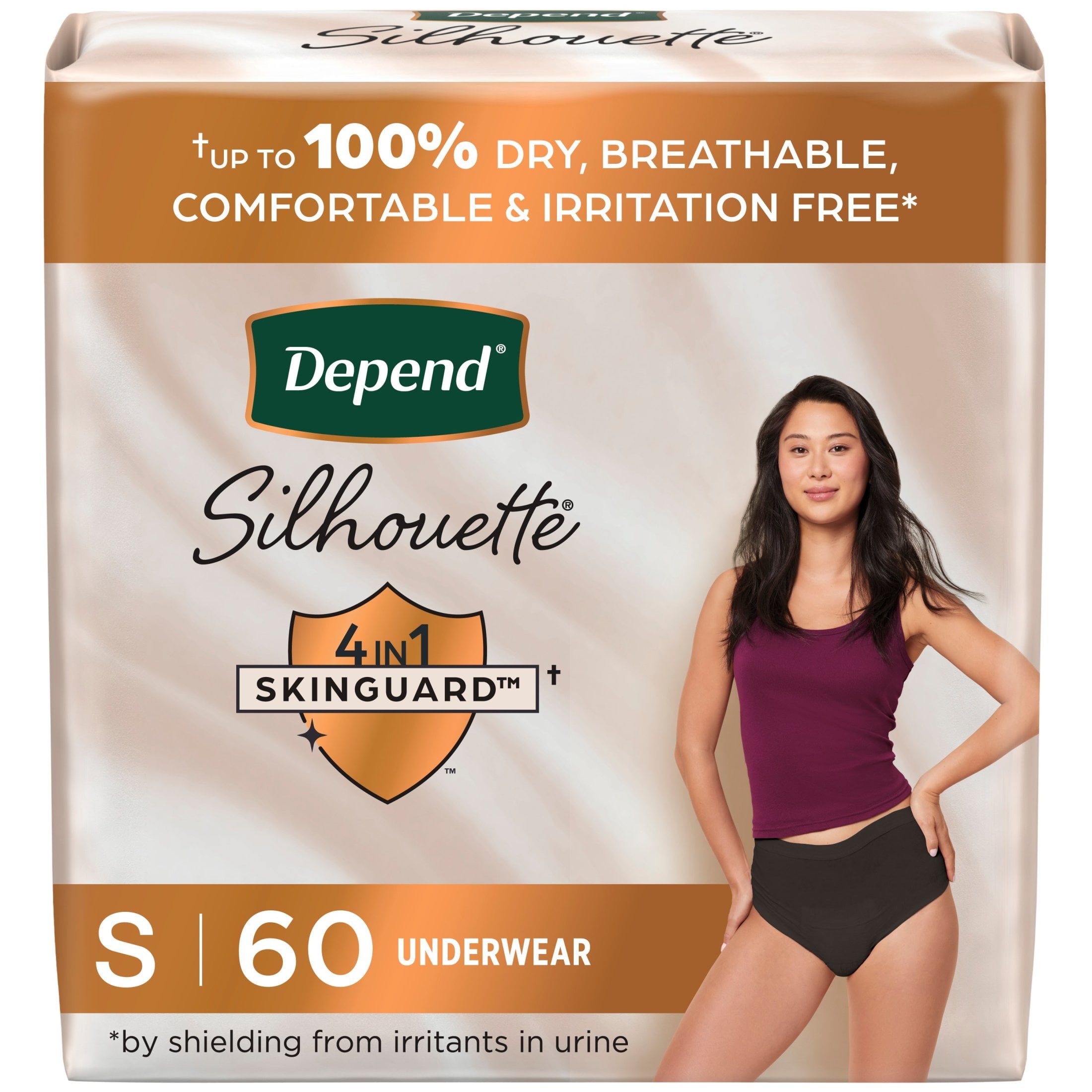 Depend Silhouette Womens Incontinence & Postpartum Underwear for Bladder Leaks, S, 60 Count