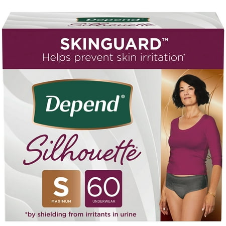 Depend Silhouette Adult Incontinence Underwear for Women, S, Black, 60Ct