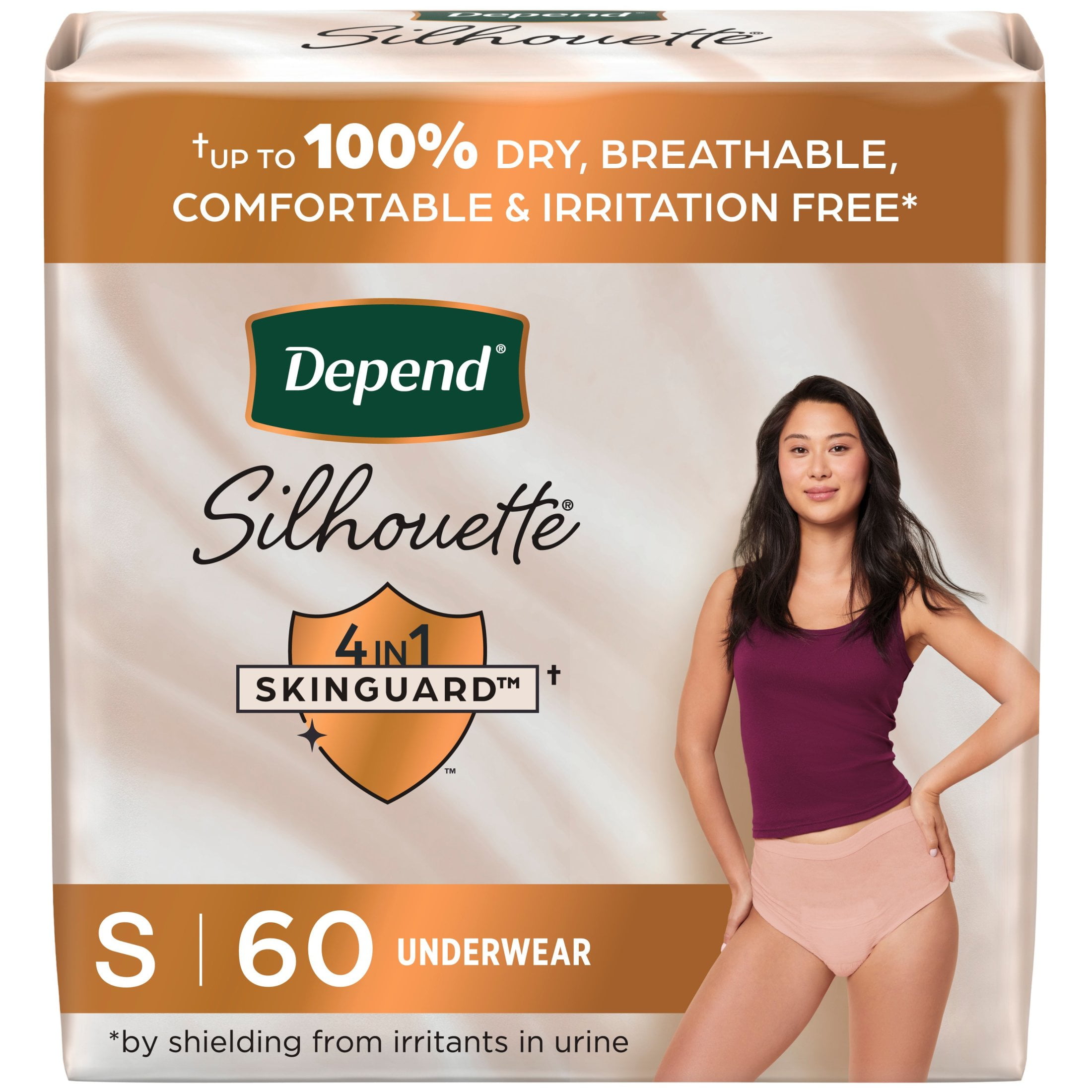 Depend Silhouette Womens Incontinence & Postpartum Underwear for Bladder Leaks, S, 60 Count