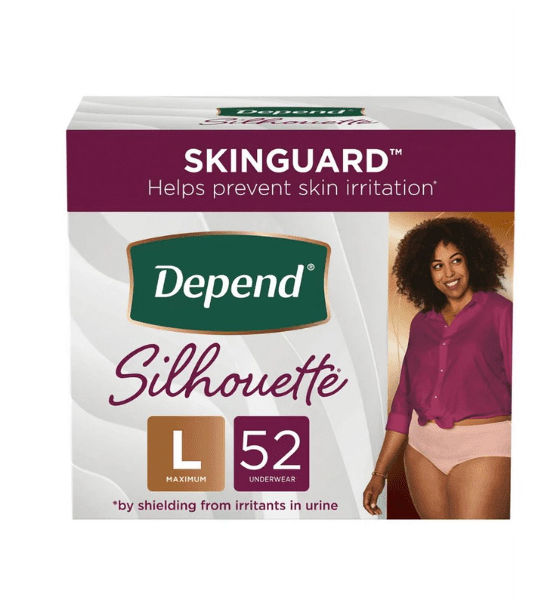 Depend Silhouette Large Incontinence Underwear, Maximum Protection, Pink, 52Ct