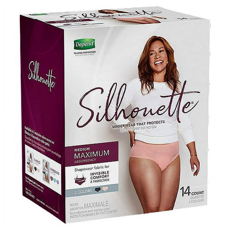 Depend Silhouette Incontinence Underwear, Medium (3242 Waist), Maximum  Absorbency, Black & Pink & Berry, Two Bags of 14 Total Count 28