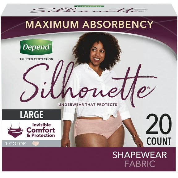 Depend Silhouette Incontinence Underwear for Women, Maximum Absorbency, L, Pink, 20ct