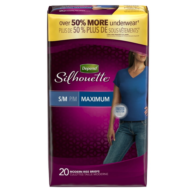 Depend Silhouette Incontinence Underwear for Women, Maximum Absorbency,  S/M, 20 Ct 