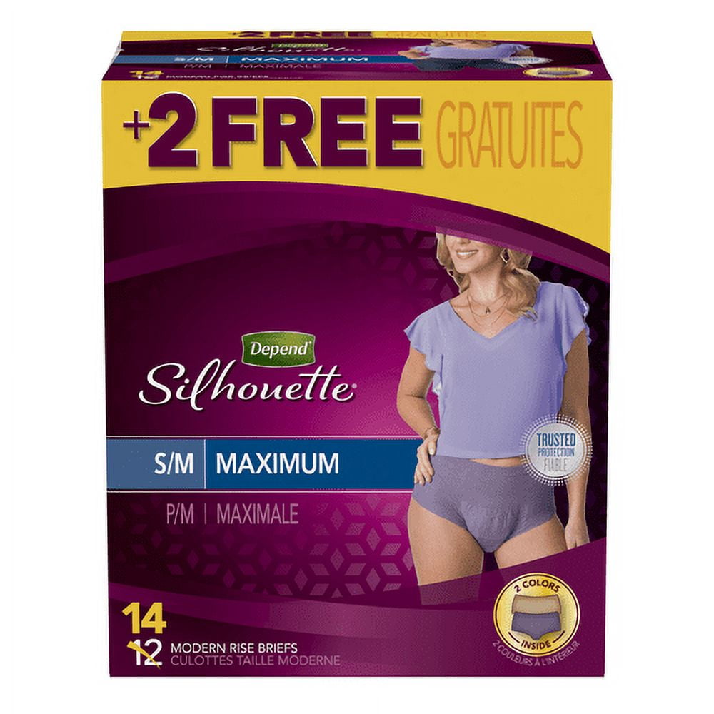 Depend Silhouette Incontinence Underwear for Women, Maximum Absorbency,  S/M, Beige & Purple, 14 Count 