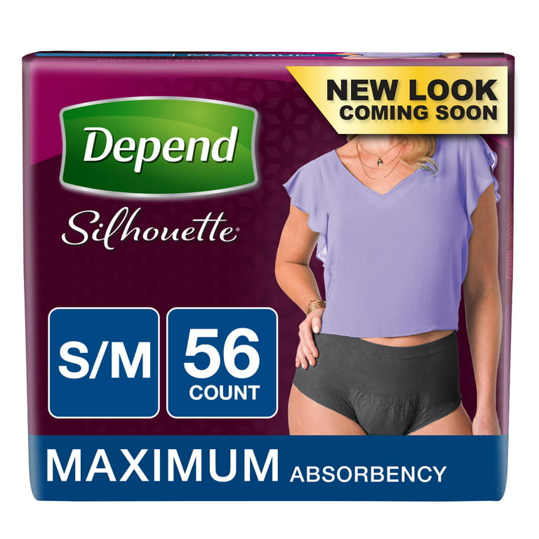 Depend Silhouette Incontinence Underwear for Women, Maximum Absorbency, S/M,  Black, 56 Count 