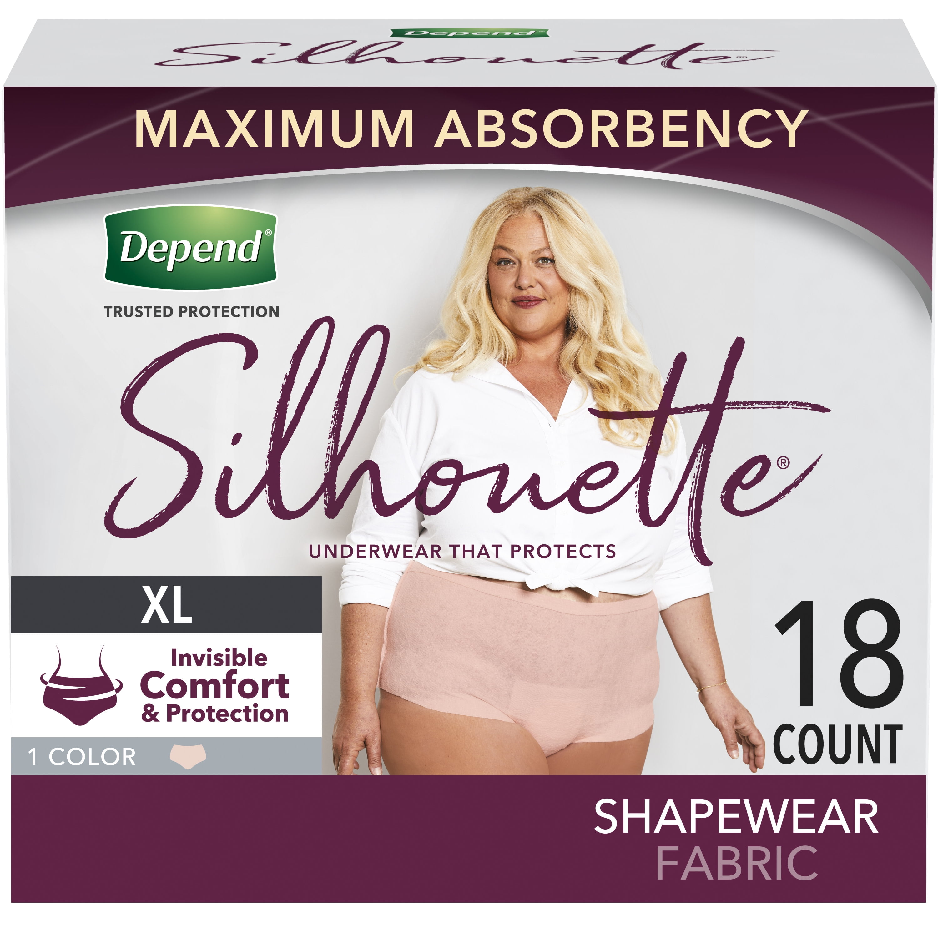 Depend Silhouette Incontinence Underwear for Women, Maximum Absorbency, XL,  Pink, 18ct 