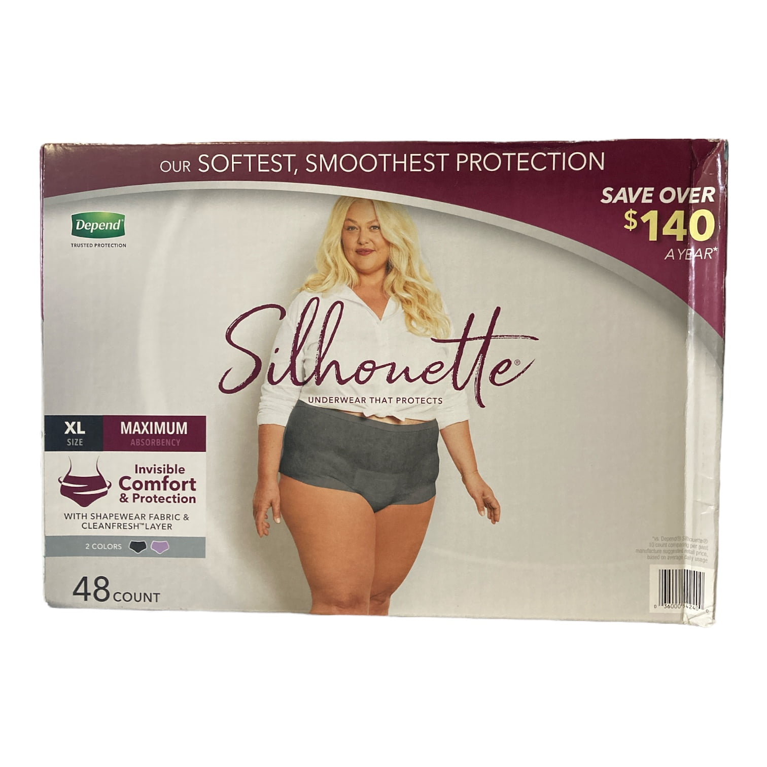 Depend Silhouette Max Absorbency Incontinence Underwear for Women, XL (48  Count) 