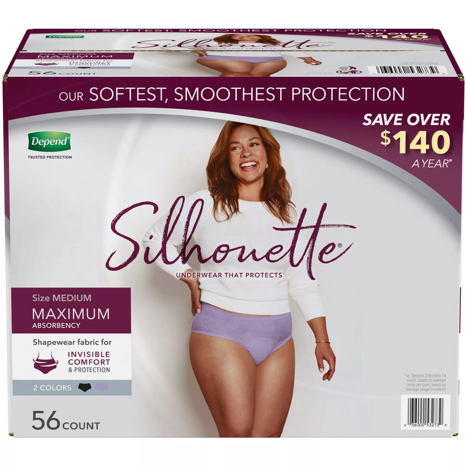 Depend Silhouette Maximum Absorbency Underwear for Women Medium 56 Count
