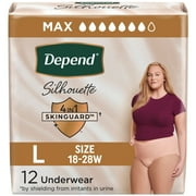 Depend Silhouette Women’s Incontinence & Postpartum Bladder Leak Underwear, L, 12 Count