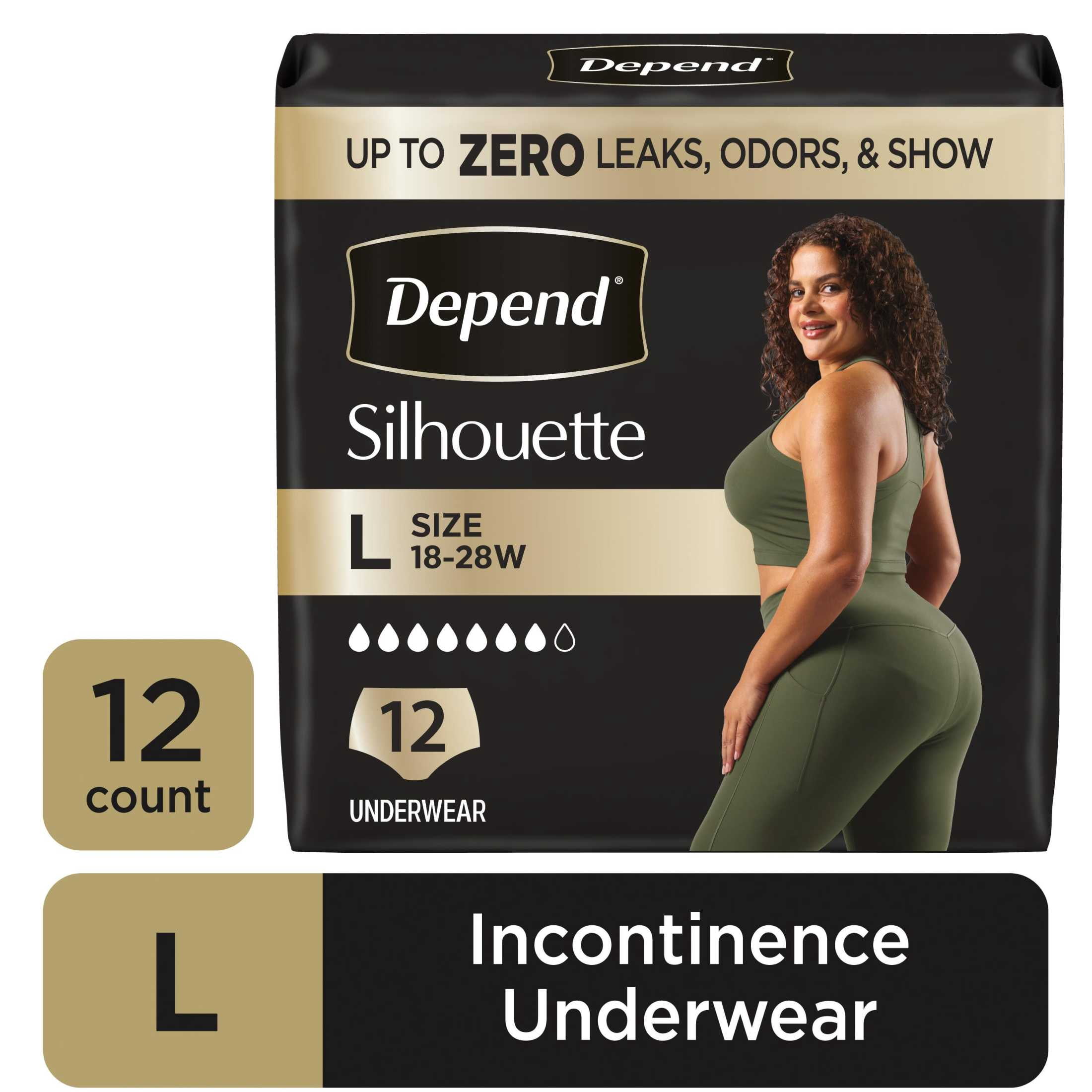Depend Silhouette Women’s Incontinence & Postpartum Bladder Leak Underwear, L, 12 Count