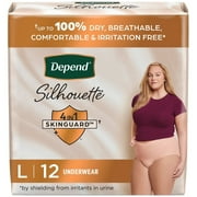 Depend Silhouette Women’s Incontinence & Postpartum Bladder Leak Underwear, L, (2 pack of 12 Count)