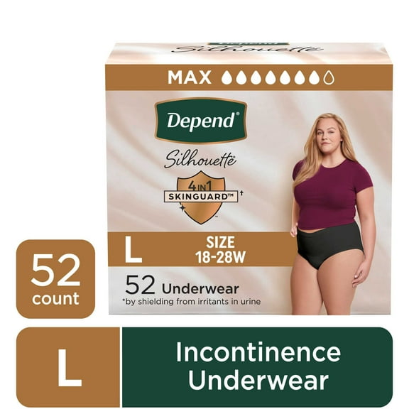 Depend Silhouette Women’s Incontinence & Postpartum Bladder Leak Underwear, L, 52 Count