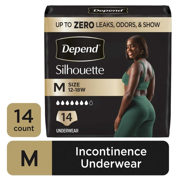 Depend Silhouette Women’s Incontinence & Postpartum Bladder Leak Underwear, M, 14 Count
