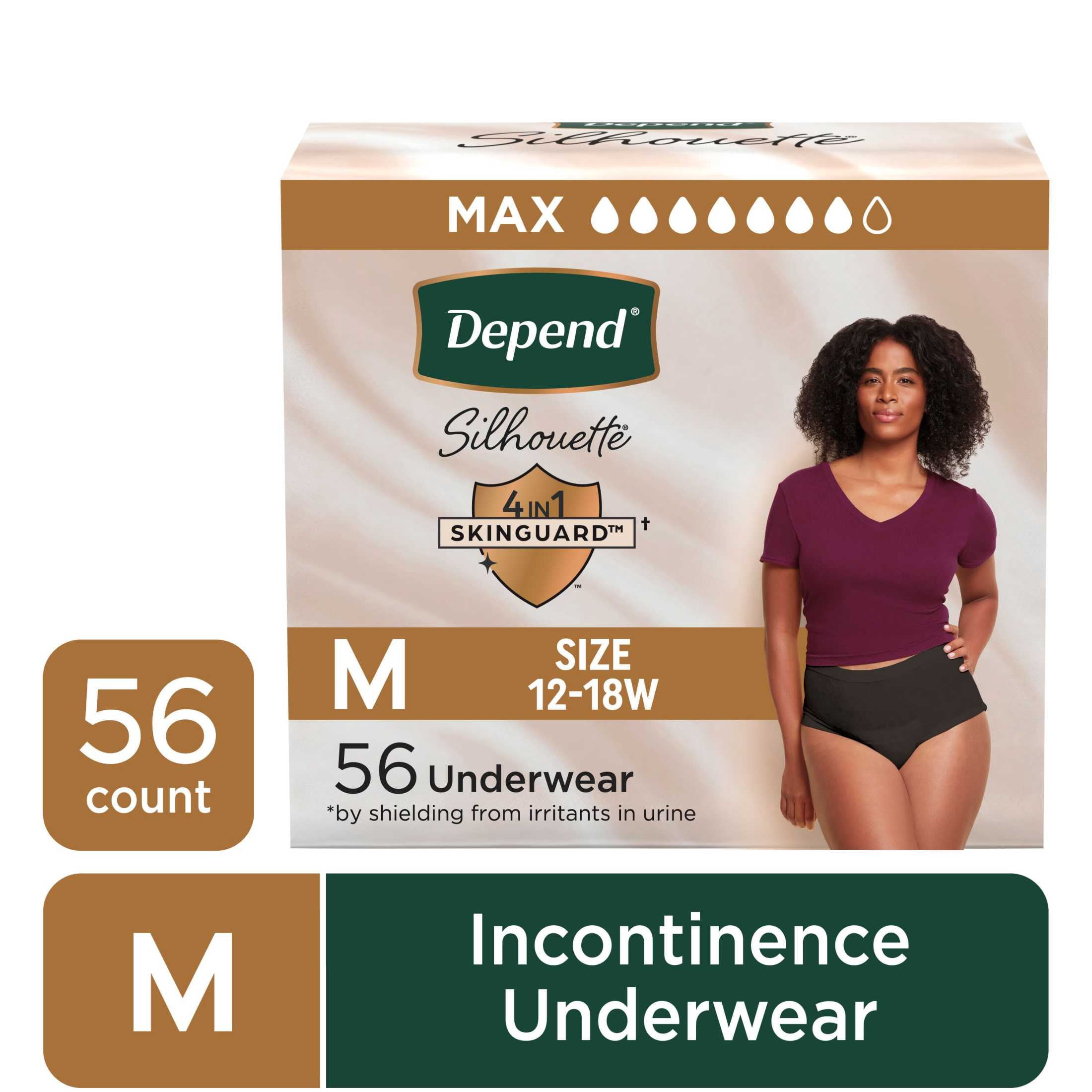 Depend Silhouette Women’s Incontinence & Postpartum Bladder Leak Underwear, M, 56 Count
