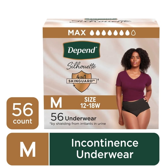 Depend Silhouette Women’s Incontinence & Postpartum Bladder Leak Underwear, M, 56 Count