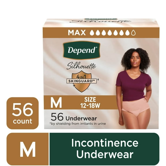 Depend Silhouette Women’s Incontinence & Postpartum Bladder Leak Underwear, M, 56 Count