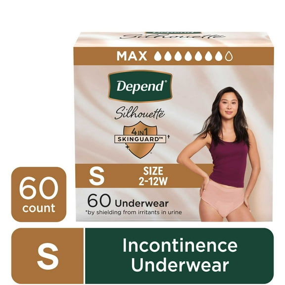 Depend Silhouette Women’s Incontinence & Postpartum Bladder Leak Underwear, S, 60 Count