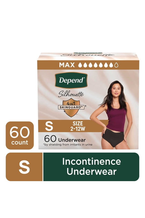 Silhouette Women’s Incontinence & Postpartum Bladder Leak Underwear, S, 60 Count