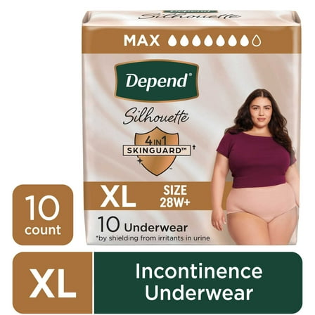 Depend Silhouette Women’s Incontinence & Postpartum Bladder Leak Underwear, XL, 10 Count