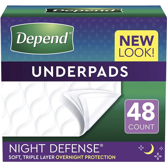 Depend Underpads (Formerly Bed Protectors) for Incontinence, Disposable, "x ", Slip Resistant, Overnight Absorbency, Count ( Packs of ) (Packaging May Vary)