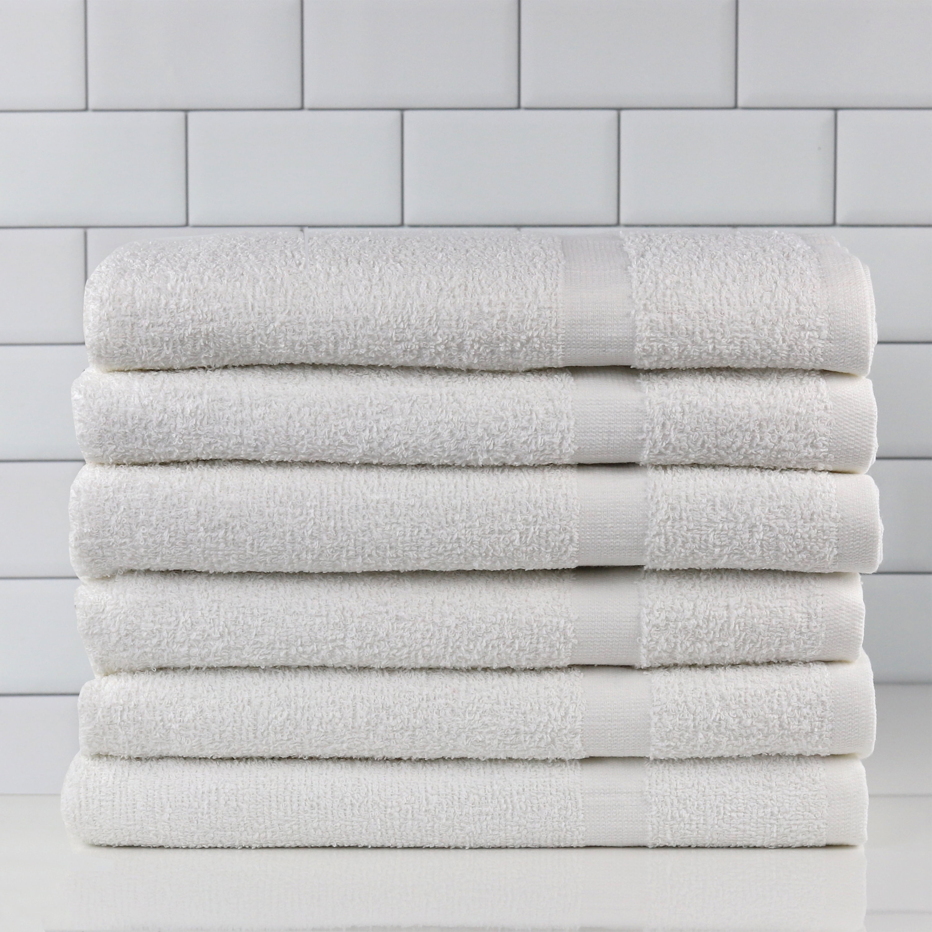 Dependability 6Piece Utility Bath Towel Set, White Microfiber