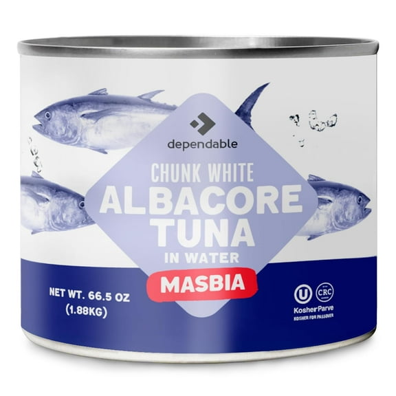 Dependable Food Chunk Albacore Tuna in Water Natural Catch Tuna Bulk Canned Fish, 66.5 Oz