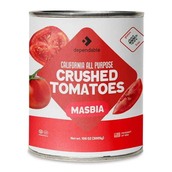 Dependable Food Crushed Tomatoes Kosher and Gluten Free California All-Purpose Canned Tomatoes, 106 Oz. Bulk Can