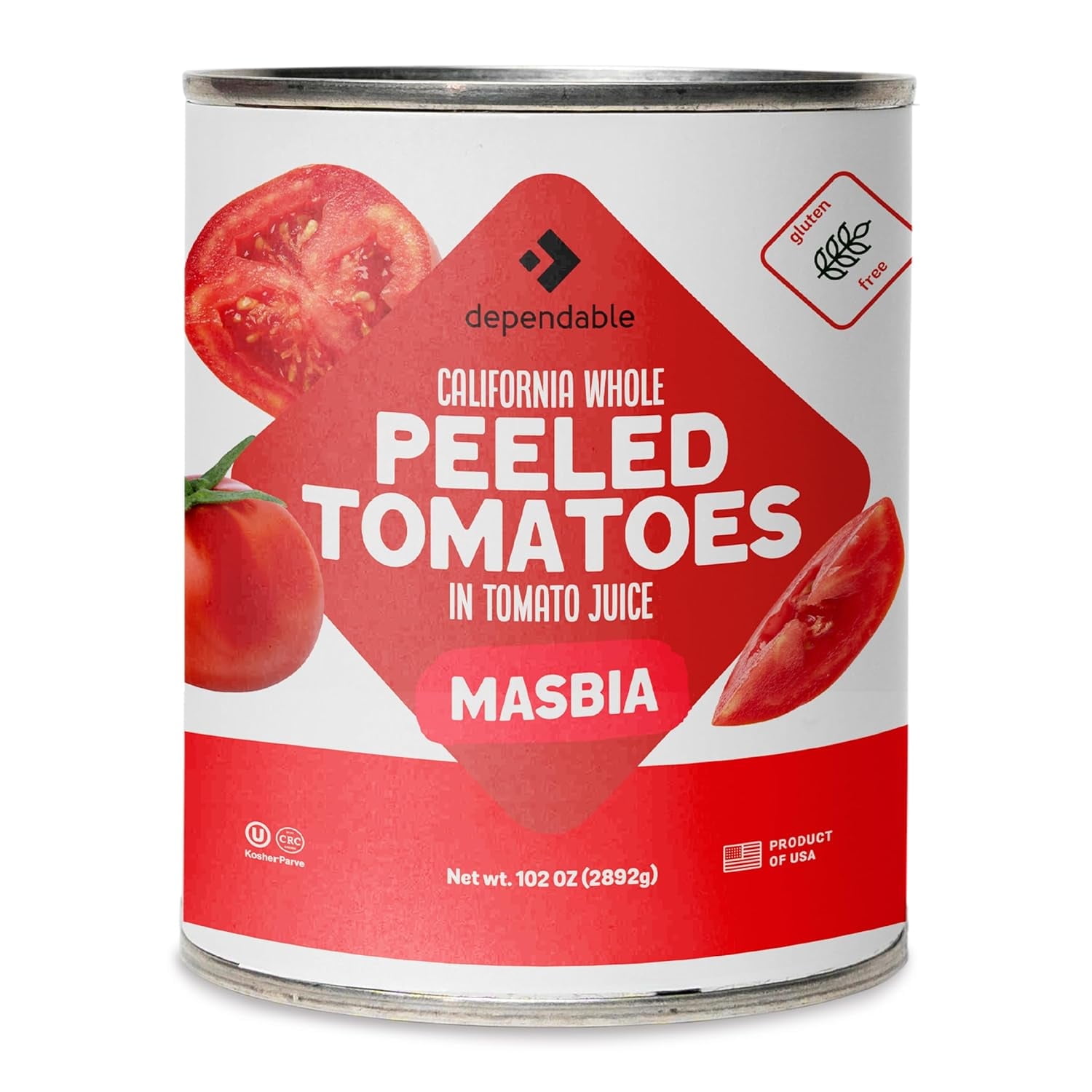 Dependable Food Peeled Tomatoes, Kosher, Gluten Free, & Vegan Canned Peeled Tomatoes, 6.375 lbs Bulk Can