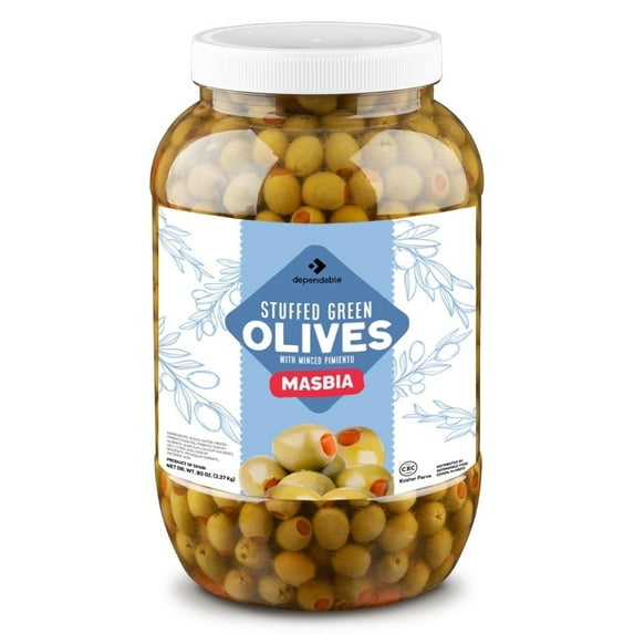 Dependable Food Stuffed Green Olives With Minced Pimiento Drained Weight and Kosher Certified Canned Food 80 oz Bulk Can