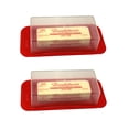 thumbnail image 1 of Dependable Industries 2 Pack  Butter Dish With Cover and Handles Fits Both Elgin East Coast and West Coast Bars of Butter (Red), 1 of 5