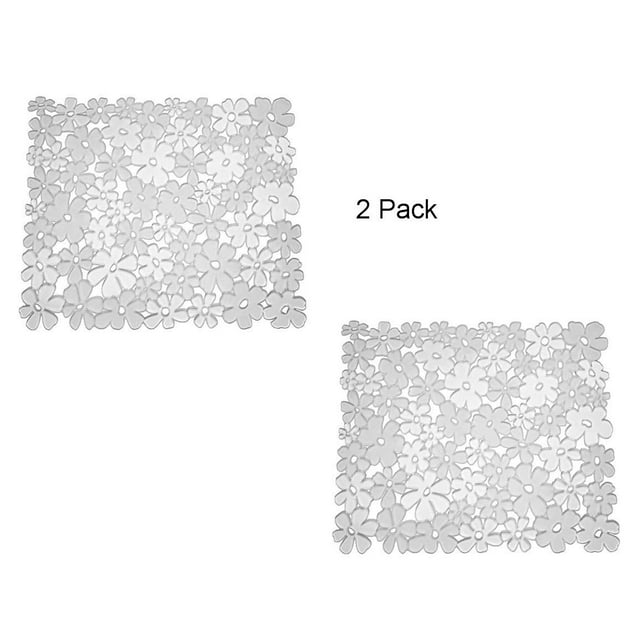 Dependable Industries 2 Pack Decorative Kitchen Sink Protector Mat Pad Set, Clear - Quick Draining - Use In Sinks to Protect Surfaces and Dishes - Modern Floral Design 15.5" x 11.5"