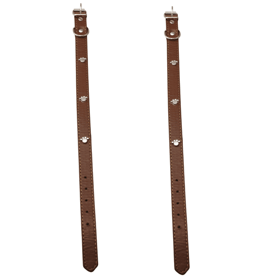 Dependable Industries 2 Pack Faux Leather Dog Collar 17" Brown with Paw Embellishment - Durable, Adjustable and Stylish - Perfect for Medium Sized Dogs