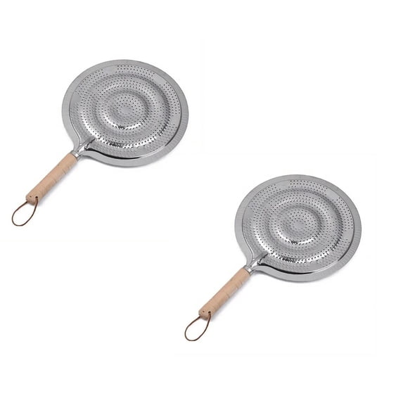 2-Pack Flame Tamer Stovetop Simmer Ring – Aluminum Heat Diffuser for Gas & Electric Ranges, 12.5” Long, 8.5” Diameter, Wooden Handle – by Dependable Industries