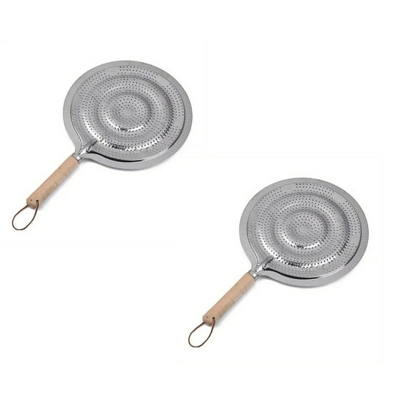2-Pack Flame Tamer Stovetop Simmer Ring Aluminum Heat Diffuser for Gas & Electric Ranges, 12.5 Long, 8.5 Diameter, Wooden Handle by Dependable Industries