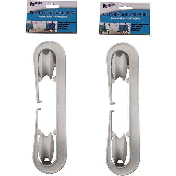 Dependable Industries 2 Pack High Grade Plastic Clothesline Spreader Weatherproof Rustproof Keeps Rope Taut and Untangled White