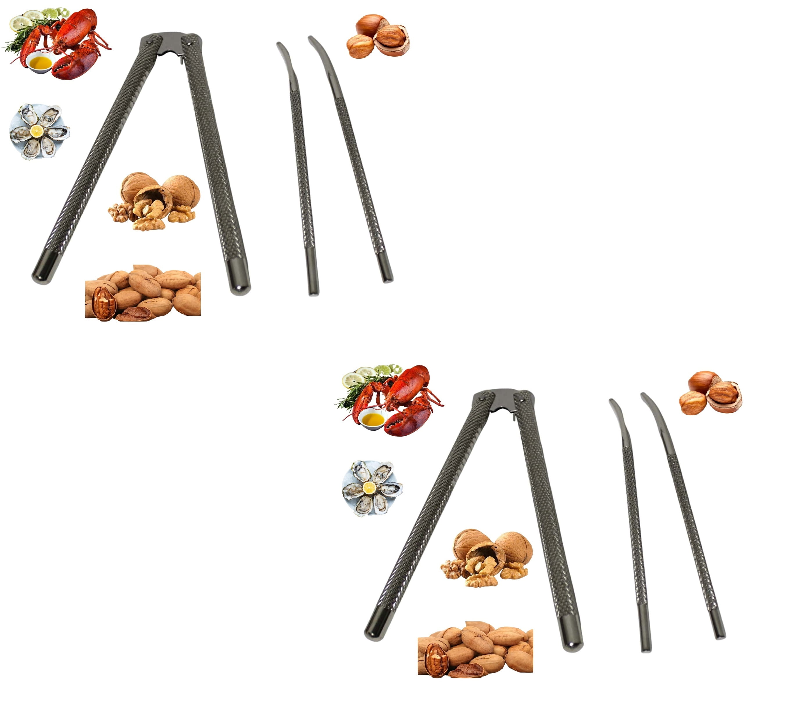 Dependable Industries 2 Pack Metal Nut Cracker Nutcracker and Seafood Cracker Set Includes 4