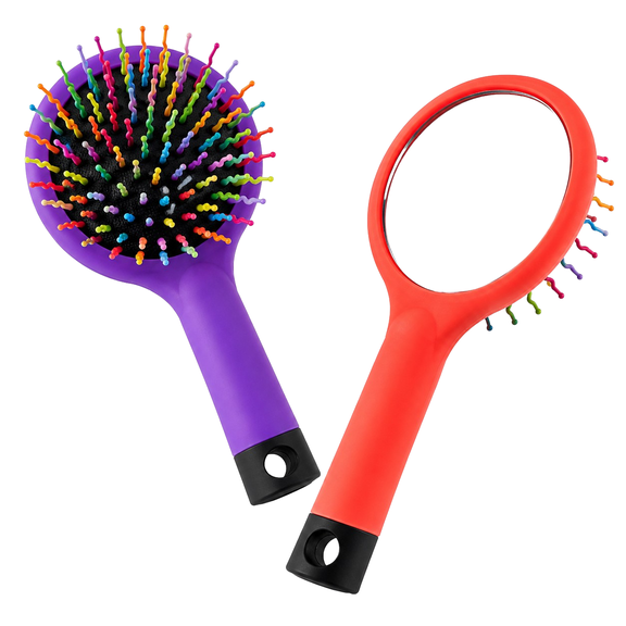Dependable Industries 2-Pack Hair Brushes with Mirrors Assorted Colors