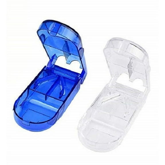 Dependable Industries 2 pack Pill Cutter Box Ergonomic Design Pill Splitter Stainless Steel Blades Storage Holder