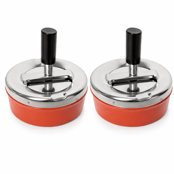 2 Pack Push Down Metal Ashtray with Lid – Retro Spinning Smokeless Ashtray, Round Windproof Cigarette & Cigar Ash Tray, Red