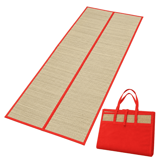 Dependable Industries 24 x 72 Inch Foldable Straw Beach Mat with Handles, Red