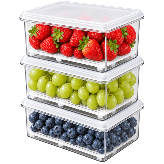 Dependable Industries 3-Pack 1.4L Produce Keepers with Drain Trays