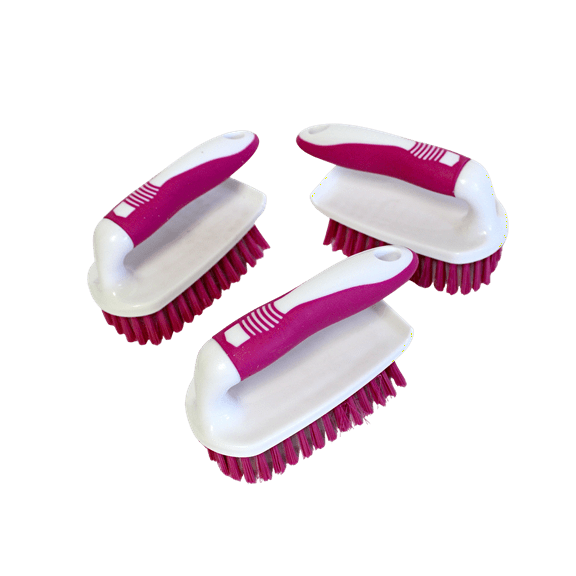 Dependable Industries 3 Pack Multi-Purpose Plastic Scrub Brush with Rubber Handle Household Cleaning Kitchen Bath Sink Pots Pans Toilet ABS Plastic with Nylon Bristles