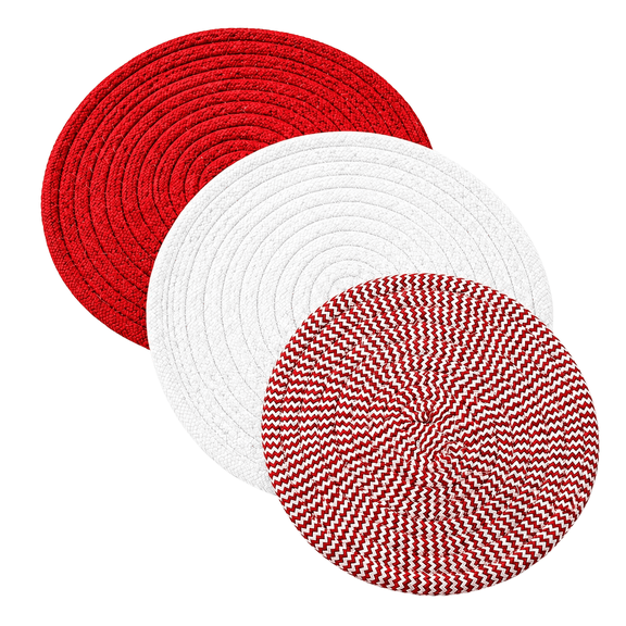 Dependable Industries 3-Piece Christmas Trivet Set, Braided Hot Pads