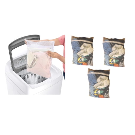3 pack Reusable Zippered Mesh Washing Machine Bag Intimates Socks Lingerie Delicates Drop In Machine Laundry Bag 20" x 27" Extra Large