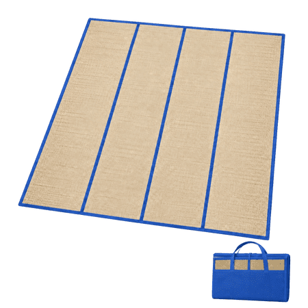Dependable Industries 4-Fold Straw Beach Mat 47x70in Blue Trim