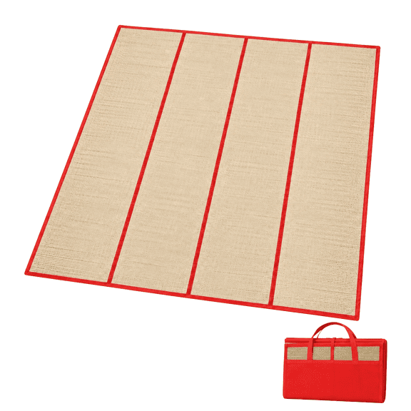 Dependable Industries 4-Fold Straw Beach Mat 47x70in Red Trim