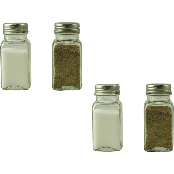 Dependable Industries 4pc Glass Salt & Pepper Shakers: Retro Design for Kitchen, Dining, Restaurants, Parties, Picnics, BBQs. Easy Refill, Durable