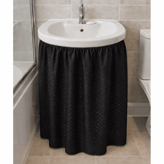 Dependable Industries Bathroom Utility Room Fabric Sink Skirt Diamond Stitch 100% Waterproof Black